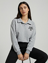 Polo Yaka Baskılı Sweatshirt